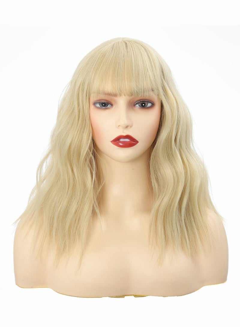 SYOSI باروكة شقراء بتيشير طويل ومجعد، باروكة للفتيات بطول الكتف بدون دنتيل ومقاومة للحرارة - Image 2