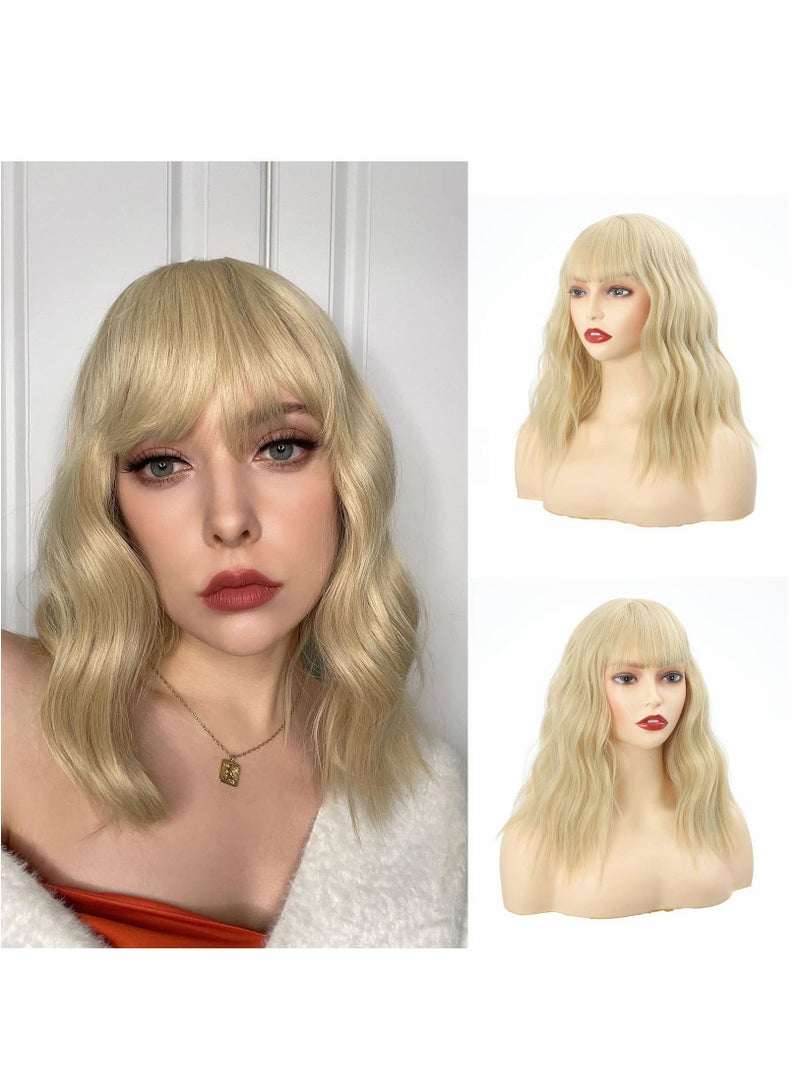 SYOSI باروكة شقراء بتيشير طويل ومجعد، باروكة للفتيات بطول الكتف بدون دنتيل ومقاومة للحرارة - Image 1