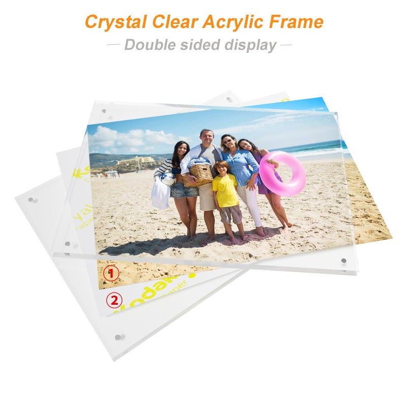 laapee 5x7 Magentic Acrylic Picture Frame, Clear Double Sided Frame with Base, Frameless Floating Lucite Photo Frame Stands on Desk Table Horizontally or Vertically - Image 4