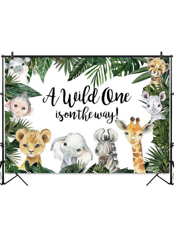 Mocsicka Safari Baby Shower Backdrop Jungle Animals Background Tropical Zoo Animals Party Cake Table Decoration Photo Booth Props (7X5Ft)  - Image 2