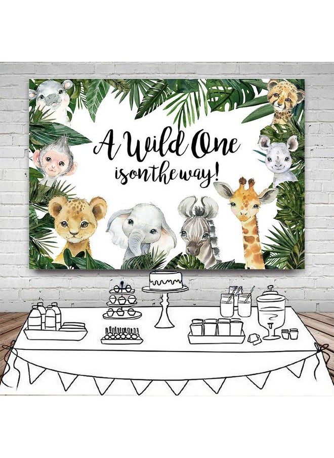 Mocsicka Safari Baby Shower Backdrop Jungle Animals Background Tropical Zoo Animals Party Cake Table Decoration Photo Booth Props (7X5Ft)  - Image 4