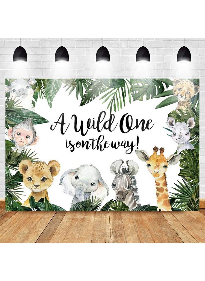 Mocsicka Safari Baby Shower Backdrop Jungle Animals Background Tropical Zoo Animals Party Cake Table Decoration Photo Booth Props (7X5Ft)  - Image 3