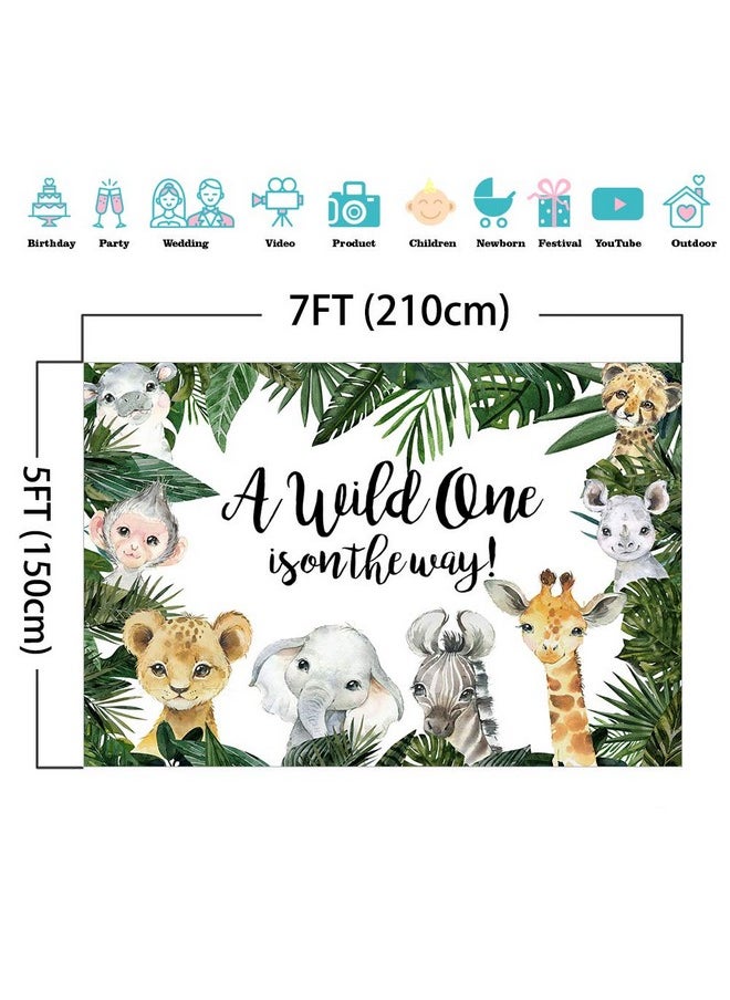 Mocsicka Safari Baby Shower Backdrop Jungle Animals Background Tropical Zoo Animals Party Cake Table Decoration Photo Booth Props (7X5Ft)  - Image 5