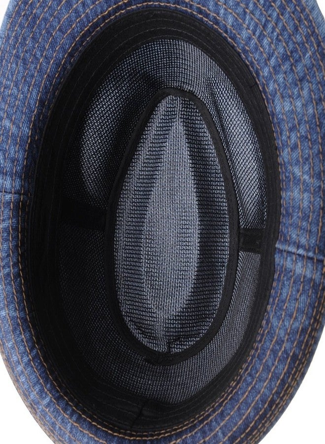 WITHMOONS Denim Bucket Hat Plain Stitch Washed Short Brim Packable Fedora Cap DW6646 (Blue-L) - Image 4
