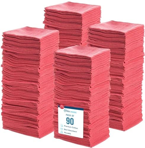 Simpli-Magic SimpliMagic Cotton Shop Towels 14x12 90 Pack Reusable Cleaning Shop Rags for Automobiles Industries Garage and Homes Red - Image 1