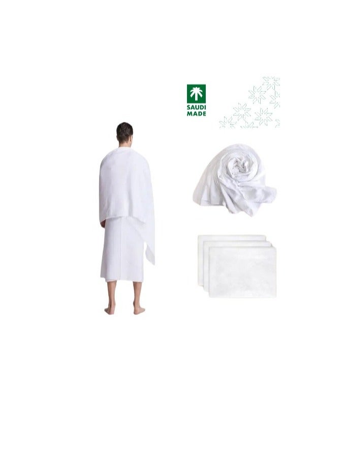 Ihram, Ehram, Ahram for Men for Hajj and Umrah - Set of 4 with Digital Tasbeeh, Chain Bag and White Belt Free Size - Healthy Natural Towels - Image 3