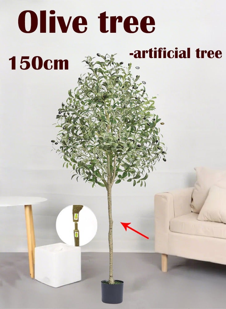 PHISMA Artificial Olive Tree 150cm Tall Faux Silk Plant for Home Office Decor Indoor Fake Potted Tree with Wood Branches and Fruits - Image 1