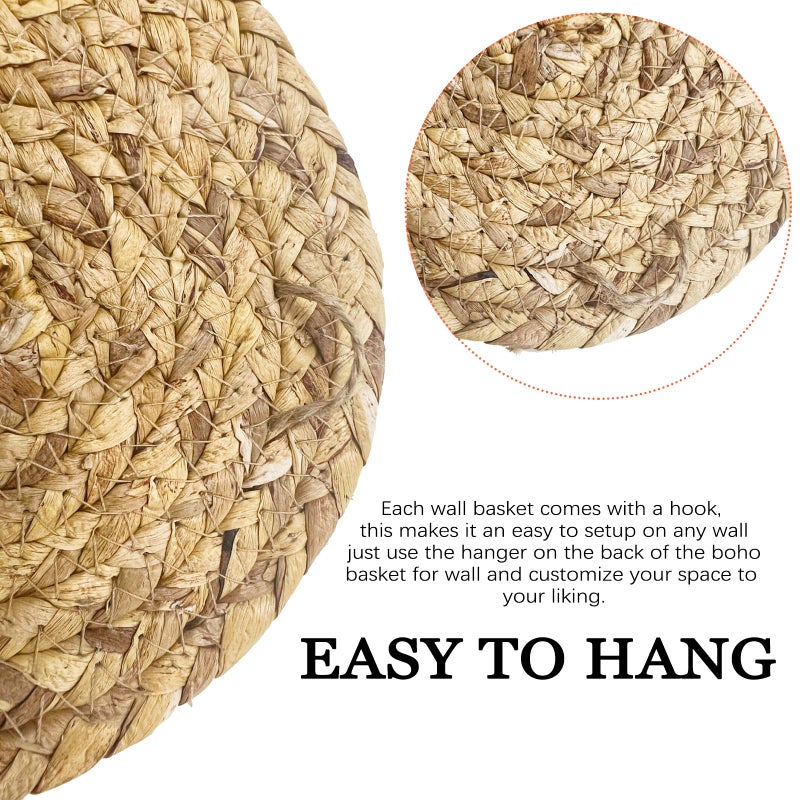 Dimpola 7 Pack Boho Wall Basket Decor - Seagrass Rattan Wicker Wall Decor Round Handmade Hanging Rustic Flat Elegant Wall Art for Farmhouse Living Rooms Bedrooms Display Table Settings Kitchen Home - Image 2