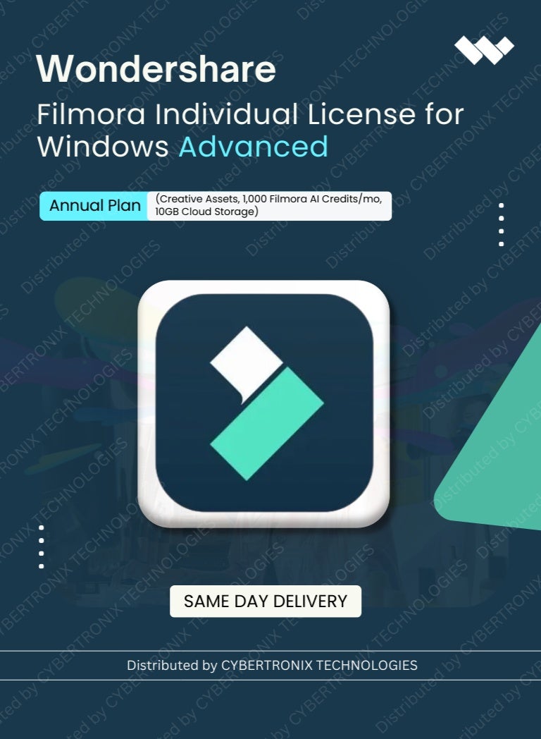 Wondershare Filmora Individual License for Windows Advanced | Annual Plan | (Creative Assets, 1,000 Filmora AI Credits/mo,10GB Cloud Storage) | Digital License | Same Day Delivery