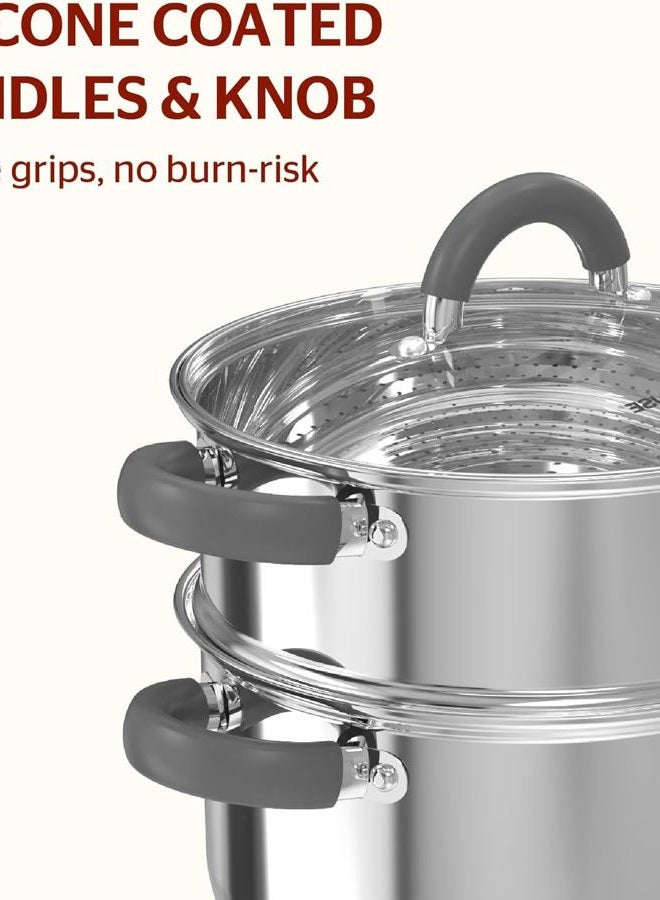 SUNHOUSE 3 Quart Steamer Pots With Lid, 2-Tier Multipurpose Stainless Steel Steaming Pot Cookware With Stay-Cool Handles, Tri-ply Bottom, Compatible with All Cooktops & Perfect For Vegetable, Dumpling - Image 4