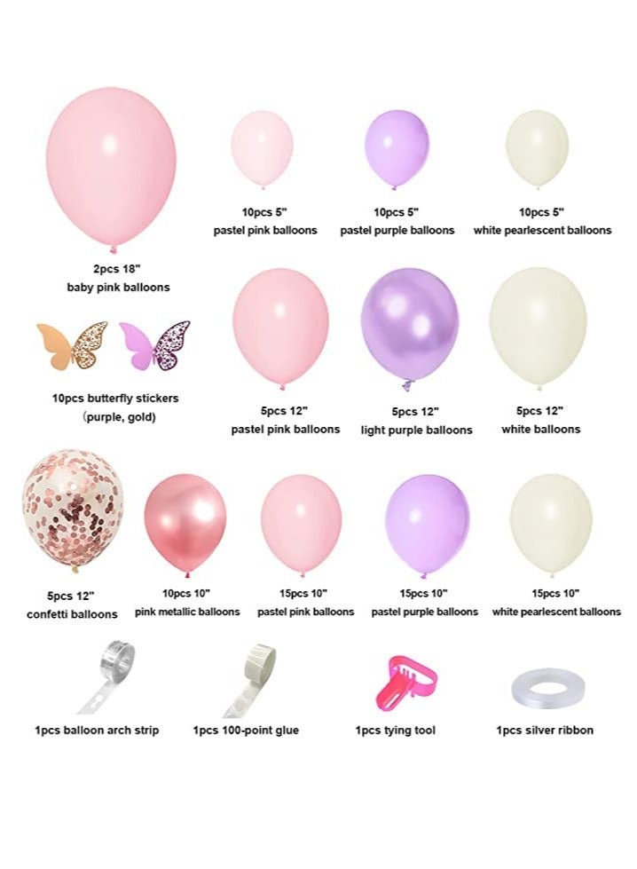 KASTWAVE Party Decorations, 121 Pcs Butterfly Birthday Party Decorations Set, Rose Gold White Pink and Purple Balloons Arch Garland Kit, Confetti Foil Balloons Banners for Girl Birthday Party - Image 2