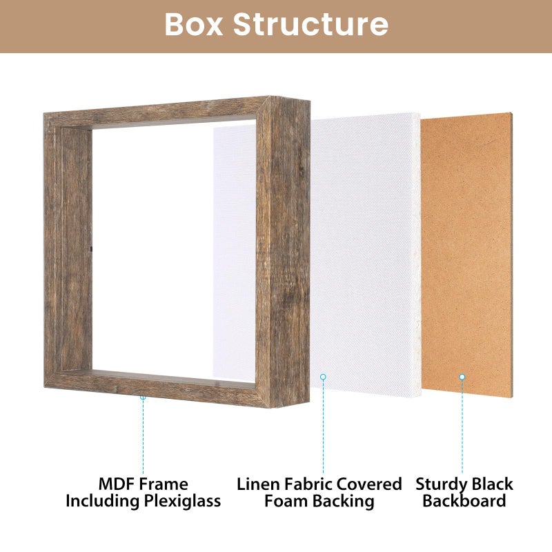 Califortree 8x8 Shadow Box Picture Frame - Memory Box Display Case for Memorabilia Flower Awards Medals Wedding Photos and Keepsake, Rustic Brown - Image 4