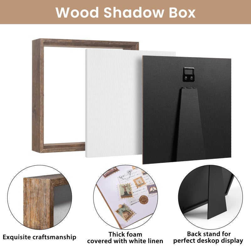 Califortree 8x8 Shadow Box Picture Frame - Memory Box Display Case for Memorabilia Flower Awards Medals Wedding Photos and Keepsake, Rustic Brown - Image 5