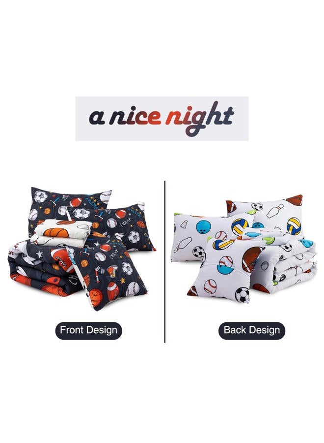 A Nice Night 6Pcs Bed in A Bag Full Sports Microfiber Modern Comforter Set,Gray Rugby Ball Printed Bedding Collections,for Boys Kids Teen - Image 4