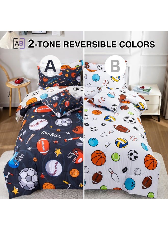A Nice Night 6Pcs Bed in A Bag Full Sports Microfiber Modern Comforter Set,Gray Rugby Ball Printed Bedding Collections,for Boys Kids Teen - Image 3