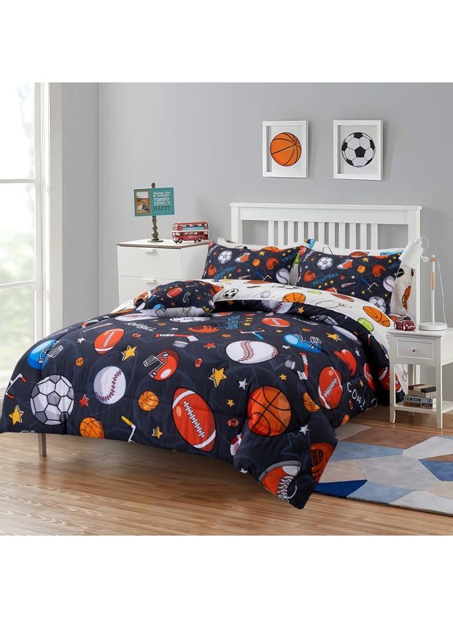 A Nice Night 6Pcs Bed in A Bag Full Sports Microfiber Modern Comforter Set,Gray Rugby Ball Printed Bedding Collections,for Boys Kids Teen - Image 2