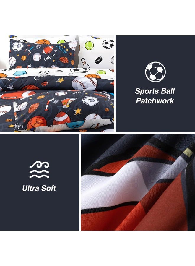 A Nice Night 6Pcs Bed in A Bag Full Sports Microfiber Modern Comforter Set,Gray Rugby Ball Printed Bedding Collections,for Boys Kids Teen - Image 5