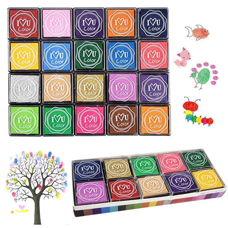 GTLZLZ Finger Ink Pads for Kids 20 Colors Ink Stamp Pads Washable Craft Stamp Pad DIY Color for Rubber Stamps Paper Scrapbooking Wood Fabric Best DIY Gift for Kids