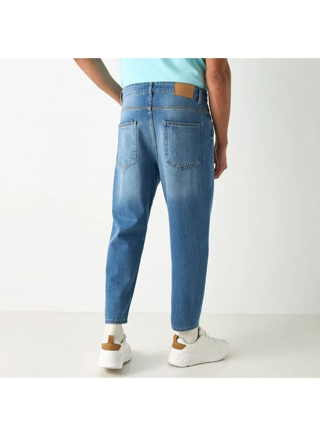 Lee Cooper Lee Cooper Relaxed Fit Solid Mid-Rise Jeans with Pockets