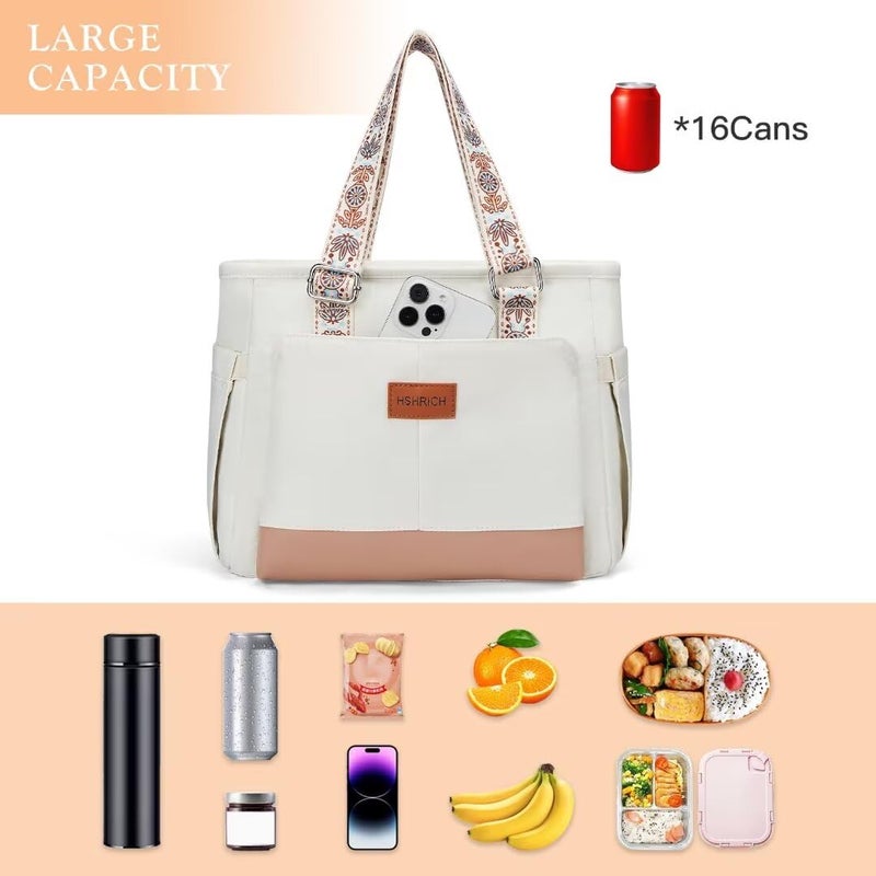 HSHRICH Lunch Bag Lunch Box Women - Leakproof Insulated Lunch Cooler Bag for Women - Large Lunch Tote Bags Adults, White - Image 3