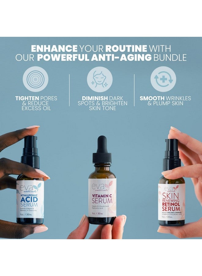إيفا ناتشورالز مجموعة مصل مضاد للشيخوخة - فيتامين سي وحمض الهيالورونيك والريتينول | مجموعة مصل للوجه لتفتيح البشرة وترطيبها - Image 1