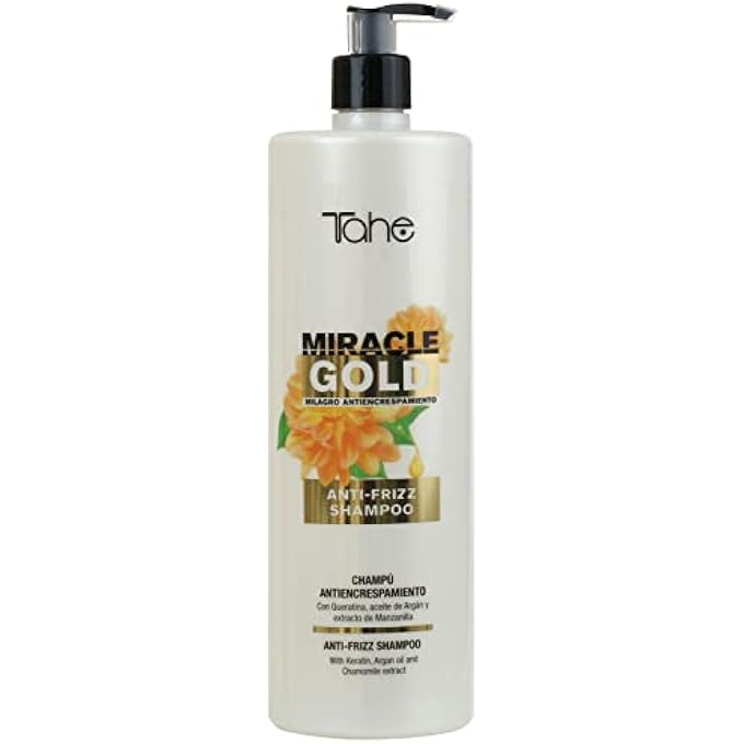 Tahe MIRACLE GOLD ANTI-FRIZZ SHAMPOO WITH KERATIN, ARGAN OIL AND CHAMOMILE EXTRACT, ANTI-FRIZZ MIRACLE, 1000 ML - Image 1