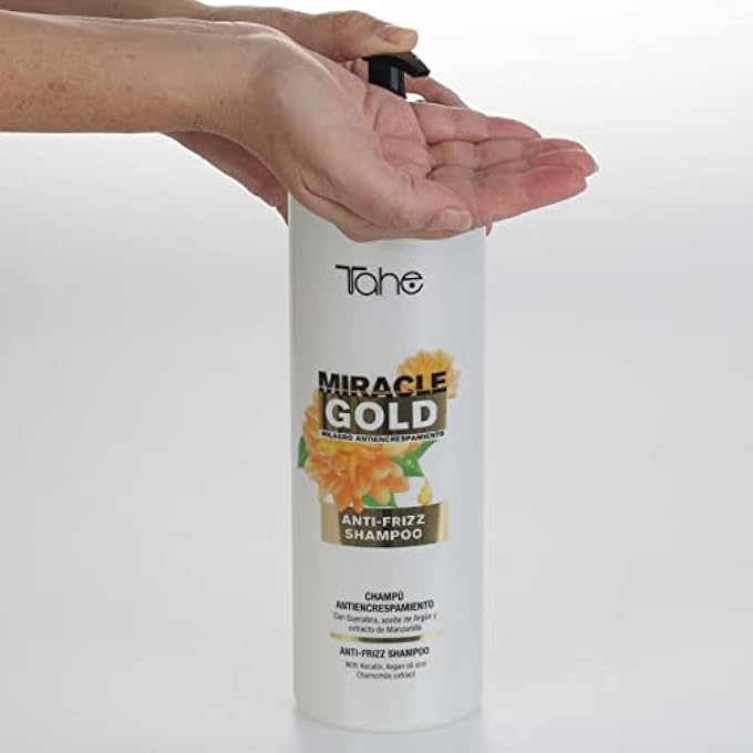 Tahe MIRACLE GOLD ANTI-FRIZZ SHAMPOO WITH KERATIN, ARGAN OIL AND CHAMOMILE EXTRACT, ANTI-FRIZZ MIRACLE, 1000 ML - Image 3