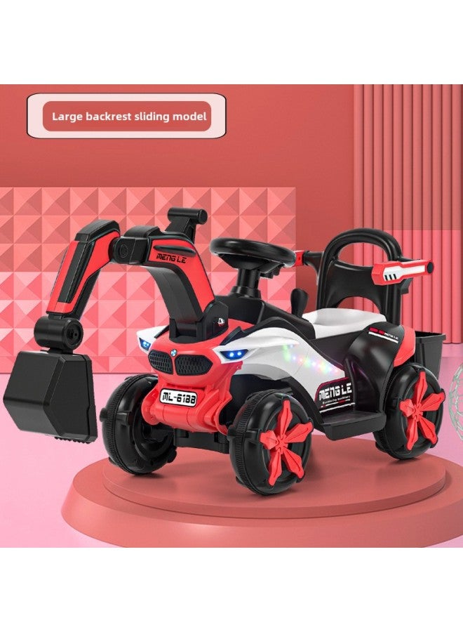 Children's Electric Excavator Toy Car Children's Seatable Hook Machine Engineering Car Large Boy Remote Control Excavator-Color:[Guardrail Sliding] Red ☆ Manual Digging Arm + Light Music-Proportion:Official Standard  - Image 1