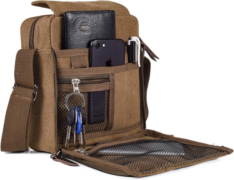 dealcase Canvas Small Messenger Bag for Men Women, Casual Shoulder Bag Chest Bag Travel Carry Bag Multi-pocket Purse - Image 1