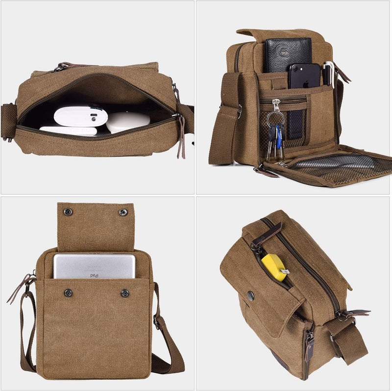 dealcase Canvas Small Messenger Bag for Men Women, Casual Shoulder Bag Chest Bag Travel Carry Bag Multi-pocket Purse - Image 4