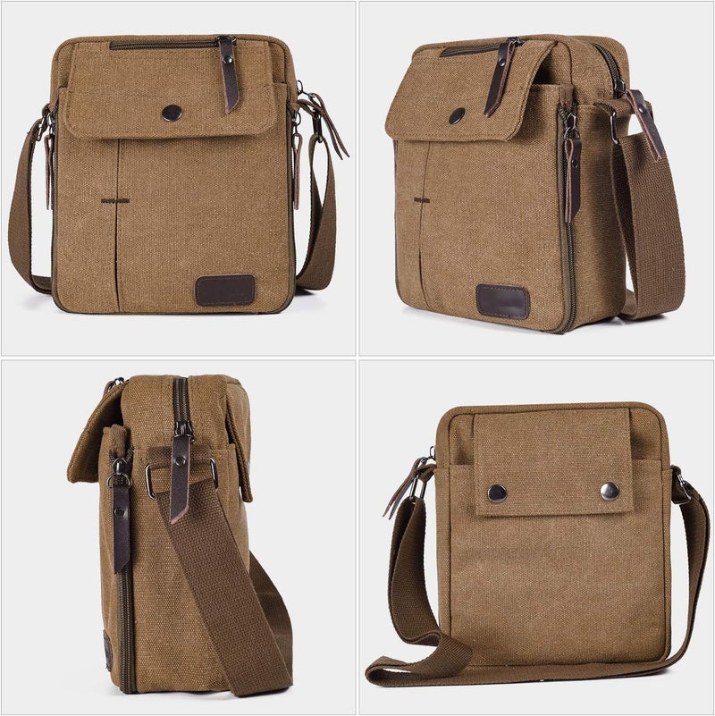 dealcase Canvas Small Messenger Bag for Men Women, Casual Shoulder Bag Chest Bag Travel Carry Bag Multi-pocket Purse - Image 2