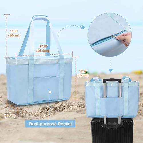 Yarwo Large Beach Bag with Insulated Cooler Section XL Beach Vacation Tote with Wet Dry Pockets Luggage Strap Waterproof Sandproof Carry On Bag for Swim Sands Pool Gym Yoga Camp Blue - Image 3