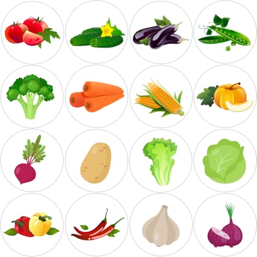 Hohamn 600 Pcs Vegetables Stickers for Kids Teachers 15 Inch 16 Styles Cute Vegetables Corn Lettuce Potatoes Peppers Carrots Stickers Roll for Kids Birthday Party School Reward Giveaways - Image 1