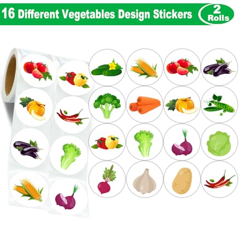 Hohamn 600 Pcs Vegetables Stickers for Kids Teachers 15 Inch 16 Styles Cute Vegetables Corn Lettuce Potatoes Peppers Carrots Stickers Roll for Kids Birthday Party School Reward Giveaways - Image 5