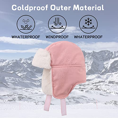 JANGANNSA Waterproof &Windproof Winter Baby Beanie Fleece Lined Kids Trapper Hat Earflap Warm Hat for Boys Girls(Baby Pink, 3-6 Years) - Image 5