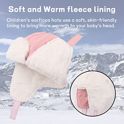 JANGANNSA Waterproof &Windproof Winter Baby Beanie Fleece Lined Kids Trapper Hat Earflap Warm Hat for Boys Girls(Baby Pink, 3-6 Years) - Image 3