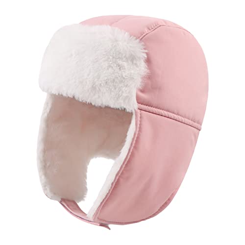 JANGANNSA Waterproof &Windproof Winter Baby Beanie Fleece Lined Kids Trapper Hat Earflap Warm Hat for Boys Girls(Baby Pink, 3-6 Years) - Image 1