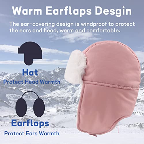 JANGANNSA Waterproof &Windproof Winter Baby Beanie Fleece Lined Kids Trapper Hat Earflap Warm Hat for Boys Girls(Baby Pink, 3-6 Years) - Image 2