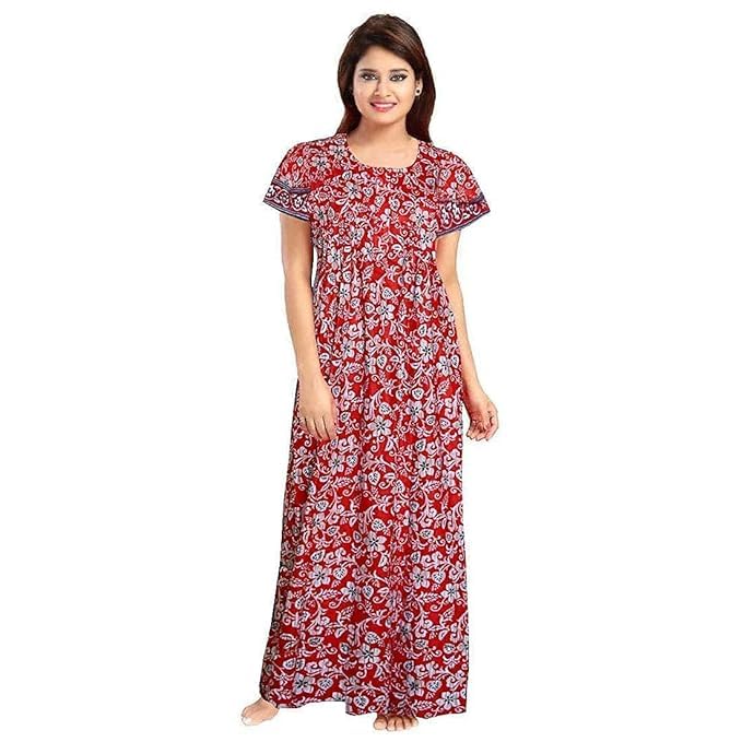 KBNBJ Nighty for Women Cotton Printed Maxi Gown Ankle Length Nighty Night Dress Gown for Women Maxi - Free Size (Pack of 4) (Free Size, Red,Yellow&LightRed,LightBlue) - Image 5