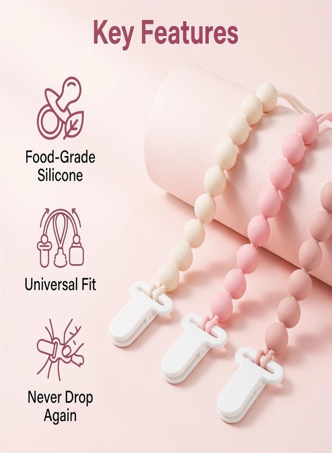 MINMUNJIU Pacifier Clips Baby Girl, 4 Pack One Piece Flexible Soft Binky Clips Silicone Pacifier Holder Clip for Girls, Baby Girl Newborn Essentials - Image 3
