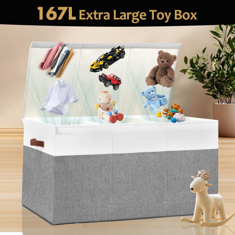 Gowee Extra Large Toy Storage Box with Lid, Sturdy Toys Storage Chest Bin Organizer Basket with Dividers for Kids, Boys, Girls, Nursery, Closet, Bedroom, Playroom 35.5"x17" x17"(Grey and White) - Image 2