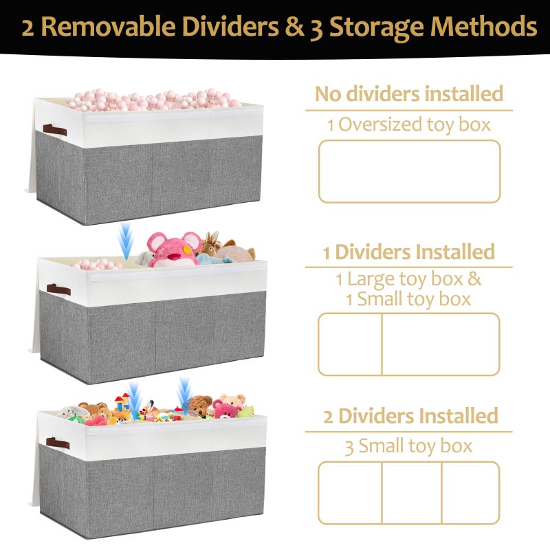 Gowee Extra Large Toy Storage Box with Lid, Sturdy Toys Storage Chest Bin Organizer Basket with Dividers for Kids, Boys, Girls, Nursery, Closet, Bedroom, Playroom 35.5"x17" x17"(Grey and White) - Image 4