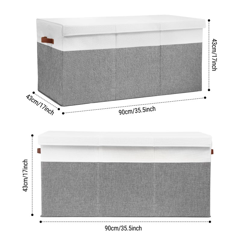 Gowee Extra Large Toy Storage Box with Lid, Sturdy Toys Storage Chest Bin Organizer Basket with Dividers for Kids, Boys, Girls, Nursery, Closet, Bedroom, Playroom 35.5"x17" x17"(Grey and White) - Image 3
