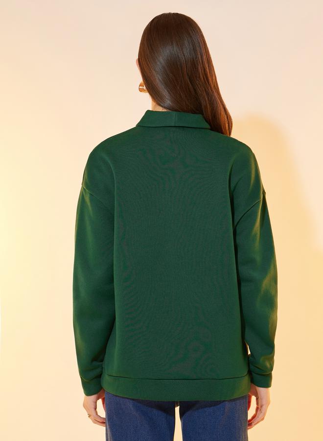 Take Two Solid Lapel Long Sleeve Sweatshirt - Image 4