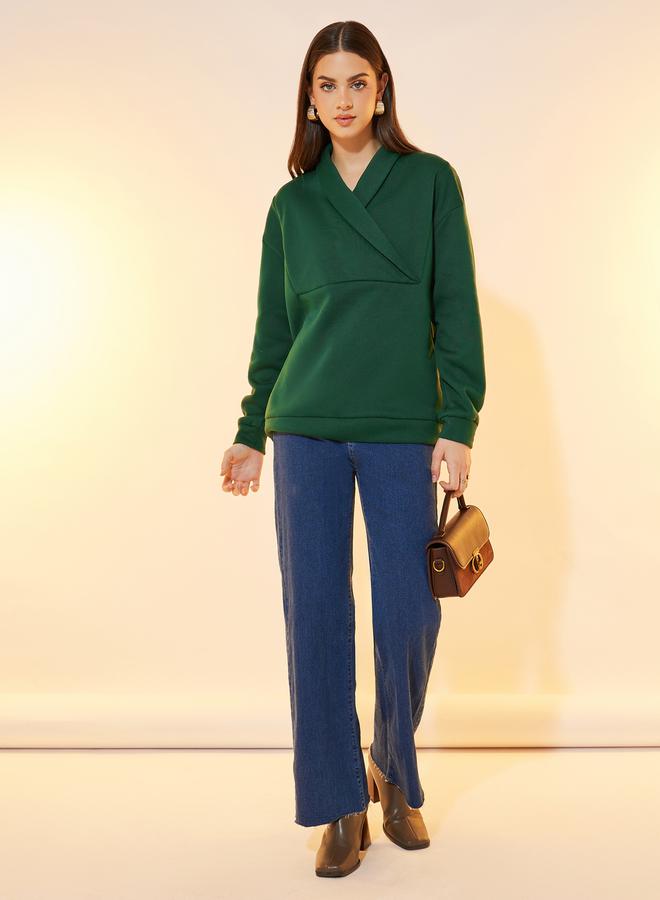 Take Two Solid Lapel Long Sleeve Sweatshirt - Image 1
