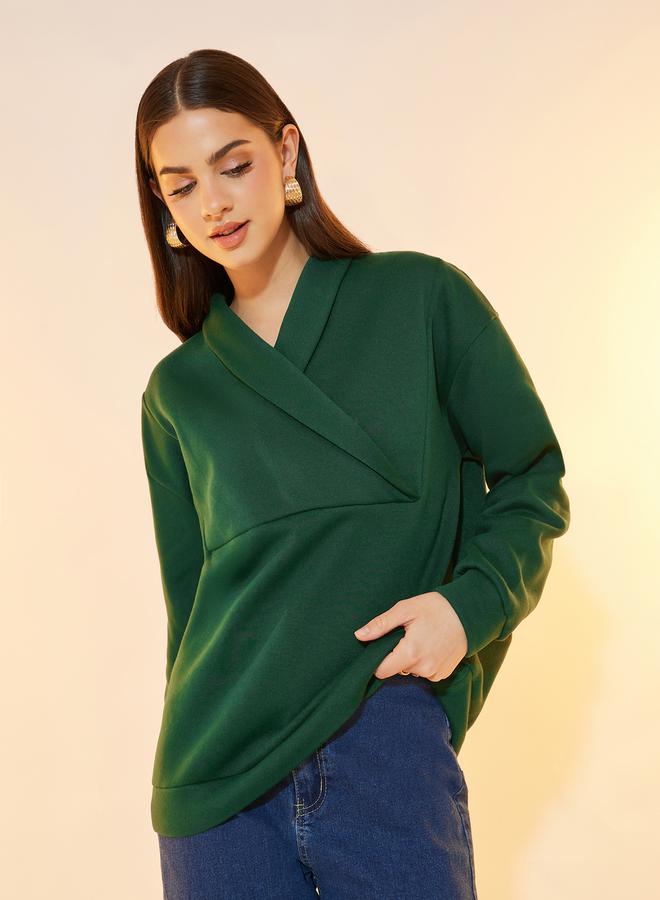 Take Two Solid Lapel Long Sleeve Sweatshirt - Image 2