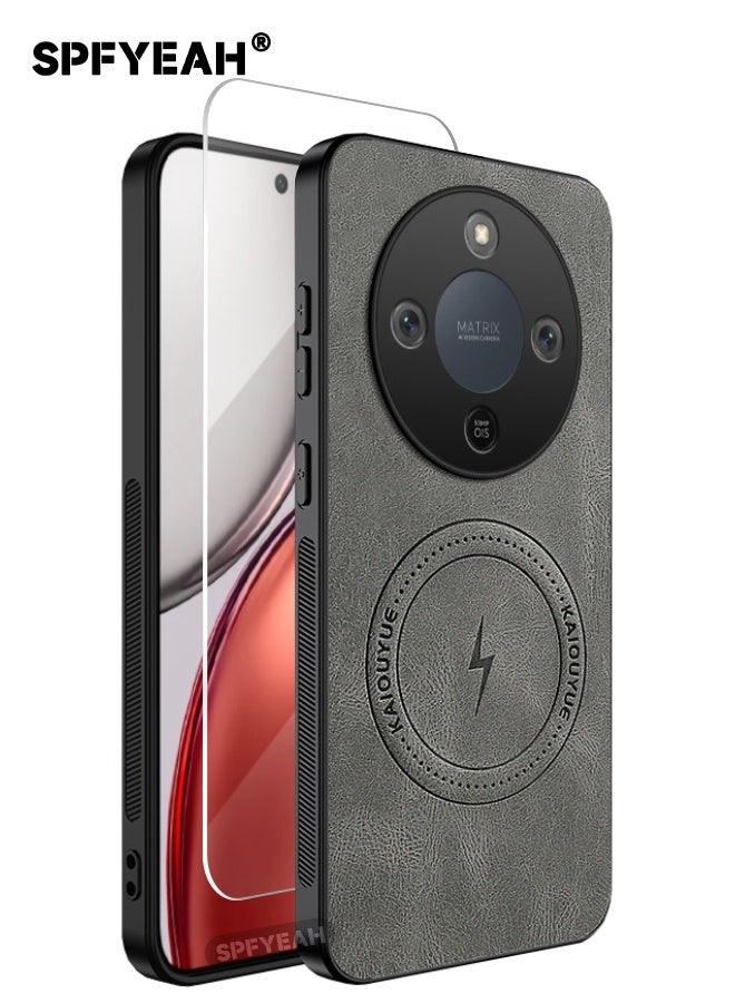 SPFYEAH [2-in-1] Honor X9D 5G Case with HD Screen Protector, Slim Light Luxury Business PU Leather Shockproof Magnetic Case Cover for Honor X9d 5G 6.79 inch, Grey - Image 1