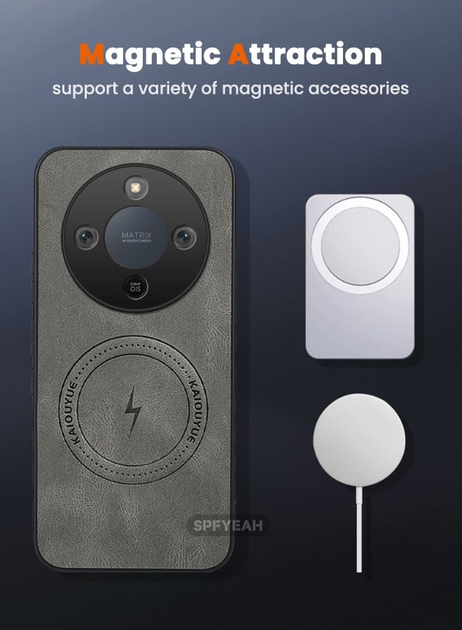 SPFYEAH [2-in-1] Honor X9D 5G Case with HD Screen Protector, Slim Light Luxury Business PU Leather Shockproof Magnetic Case Cover for Honor X9d 5G 6.79 inch, Grey - Image 2