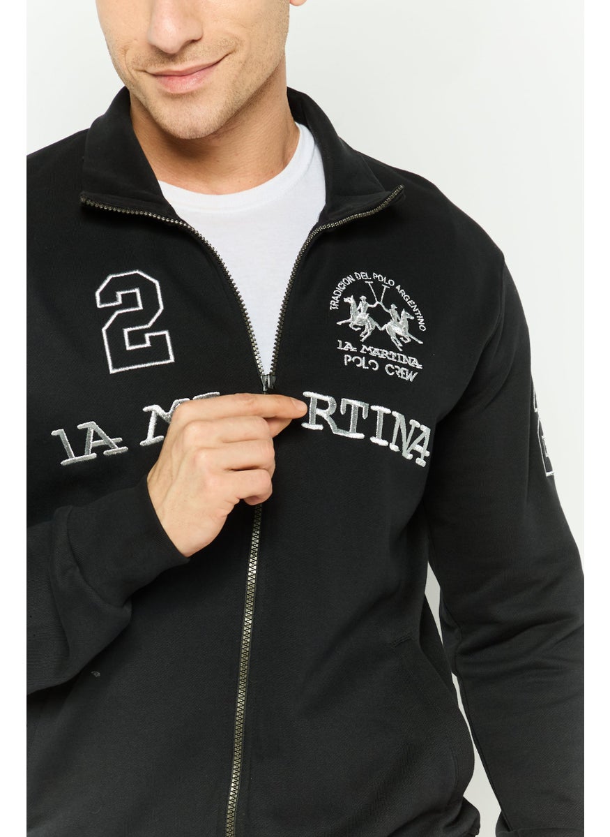 La Martina Men High Neck Long Sleeve Embroidered Logo Sweatshirt, Black  - Image 3