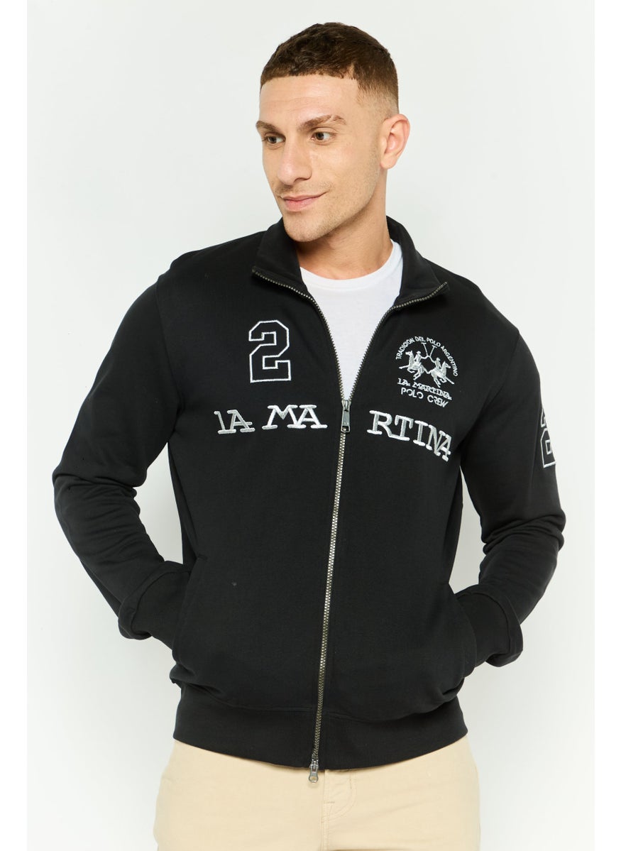 La Martina Men High Neck Long Sleeve Embroidered Logo Sweatshirt, Black  - Image 1